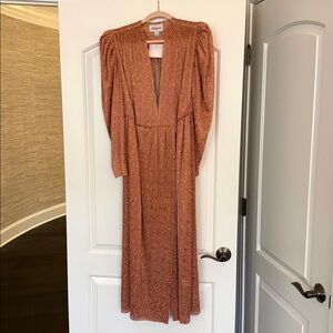 Sabina Musayev Bronze Rose Long Sleeve Dress with Tassel tie belt Small NWT